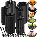 Tessco 1200 Pcs Mini Appetizer Plates Set Including 600 Pcs 6 Shapes Disposable Mini Dessert Cups 300 Spoons 300 Forks for Party Wedding Pudding Ice Cream(Black)