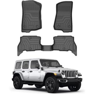 Mixsuper Floor Mats for 2021-2025 2026 Jeep Wrangler Unlimited 4XE PHEV 4 Door, All Weather TPE 3D Floor Liners 2 Row Set, Black (Not for 2 Door or JL Models)