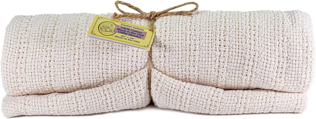100% Cotton, 100% Made in The USA Utility Blanket 60"x48" for Travel or Home (Natural)