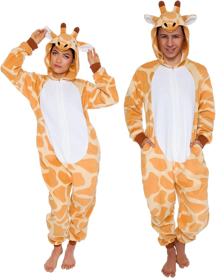 Funziez! Slim Fit Adult Onesie - Animal Costume - Plush Unisex Christmas One Piece Cosplay Suit for Women and Men (Giraffe)
