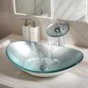22x14 Inch Oval Silver Glass Vessel Sink Set, 21.6"L x 14"W x 6.6"H