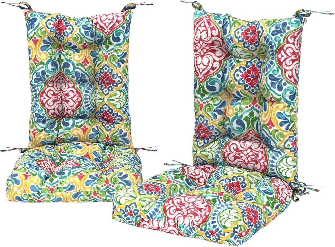 Set of 2 Rocking Chair Cushions for Outdoor/Indoor Use,Water Resisitant Tufted High Back Chair Pads for Patio,Porch,Balcony Rocker and Adirondack Furniture - Damask Red