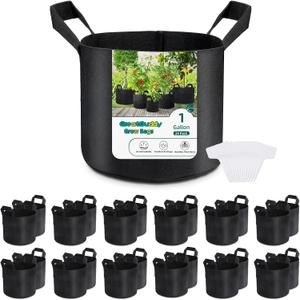 GreatBuddy 1 Gallon Grow Bags 24-Pack, Thick Fabric Pots for Plants, Sturdy Handles & Reinforced Stitching, Labels Included, Black