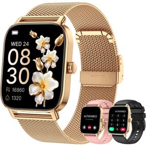 Smart Watch for Women Men Fitness: Waterproof Make Answer Call Digital Mens Watches Running Pedometer Smartwatch for Android Phone iPhone Samsung Compatible Heart Rate Monitor SpO2 Step Tracker Gold