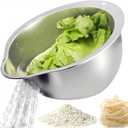 4-in-1 Rice Washing Bowl - Rice Washer Strainer Bowl - Stainless Steel Colander for Quinoa, Fruit and Vegetable Wash - Multi-Purpose Rice Strainer and Colander for Kitchen (1 Pack)