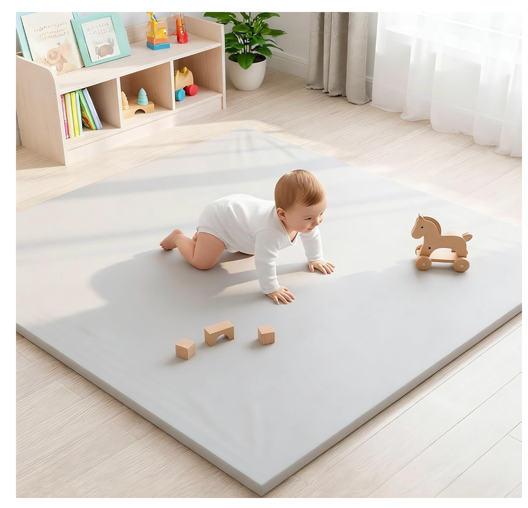 Grobeybees Baby Play Mat Gray - Waterproof & Machine Washable Playpen Mat 50x50, Non-Slip Crawling Mat with Safety Certified Soft Foam for Tummy Time, Fits Most Playpens