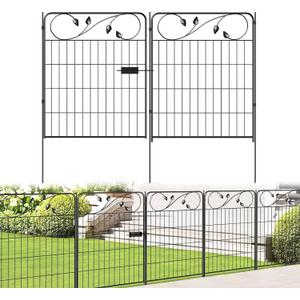FOREHOGAR Decorative Metal Garden Fence 30in(H) X16ft(L) 1 gate+7 Panels Temporary Dog Fence Border for Landscape Patio Outdoor with gate, No dig Garden Fencing Gates for Yard