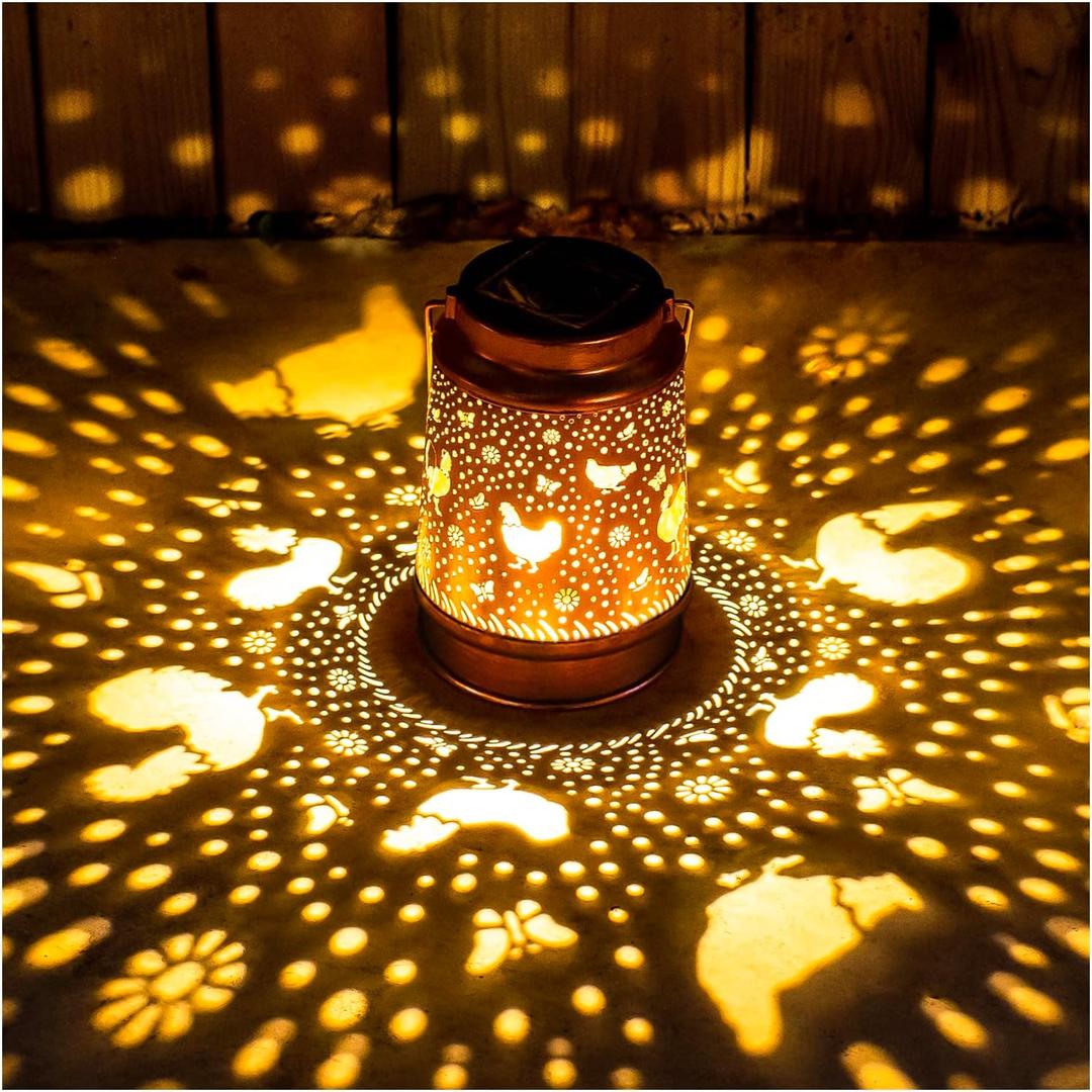 Mothers Day Gifts for Mom Chicken Solar Lanterns Outdoor Waterproof Hanging Solar Lights Chicken Gifts for Women Men Metal Decorative LED Lanterns for Garden Decor,Yard,Patio,Lawn,Pathway,Landscape