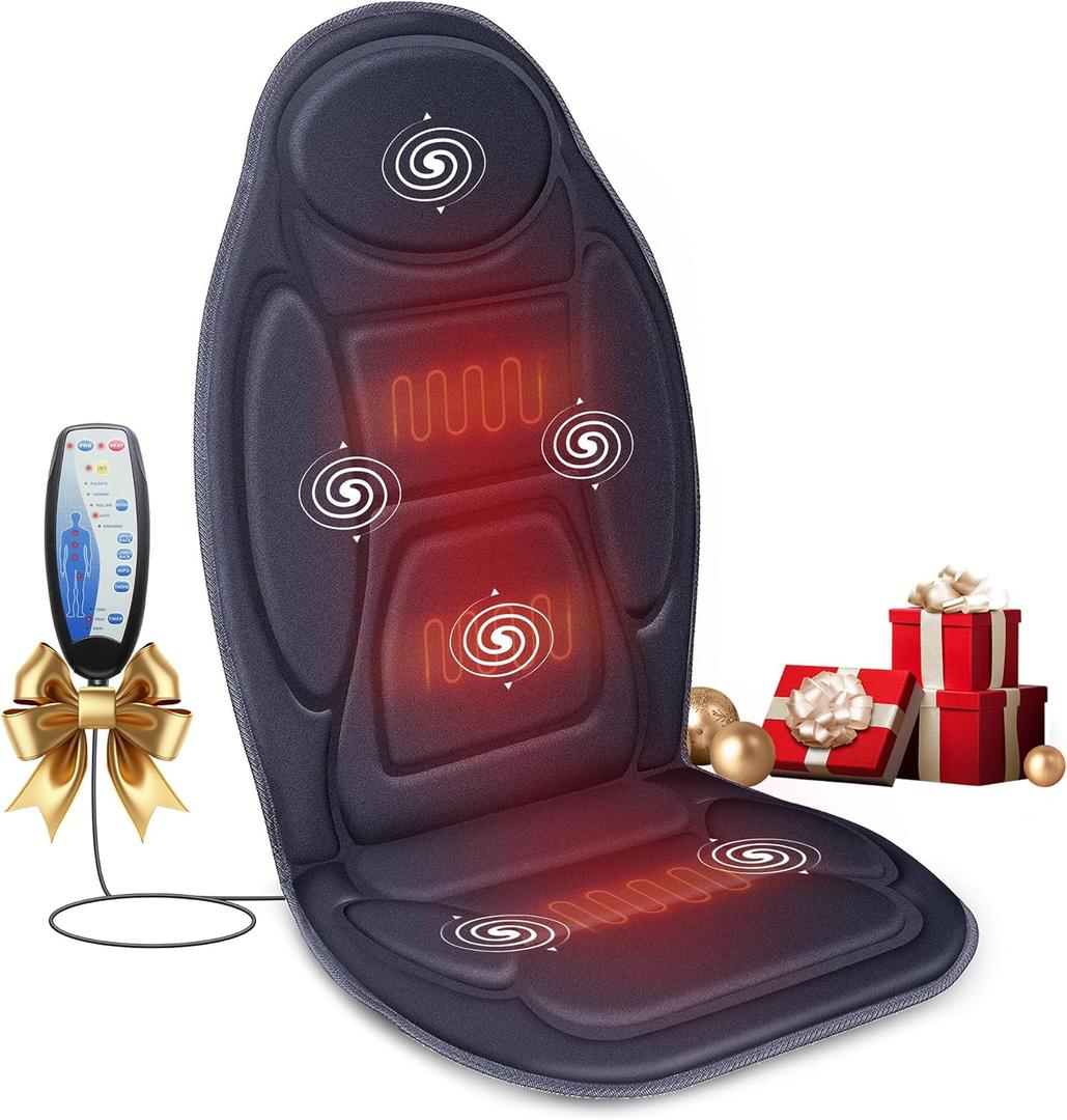 Snailax Vibration Back Massager with Heat, Massage Seat Cushion with 6 Vibrating Motors and 2 Heat Levels, Massage Chair Pad for Home Office use, Gifts for Him Her Grey