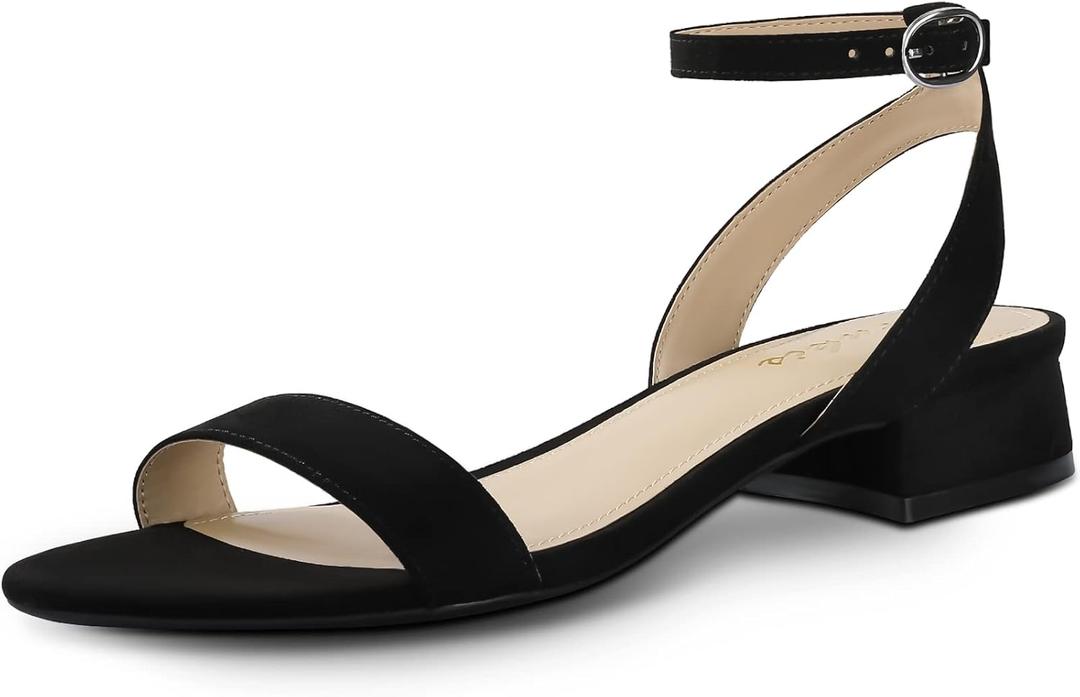Ankis Black Nude White Gold Women Sandals Comfortable Walking Strappy Open Toe Sandals for Women Dressy Summer 1 Inch Low Block Heel Flat Adjustable Ankle Strap Shoes (Black, 9)