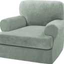 H.VERSAILTEX Sofa Cover 2 Piece T Cushion Armchair Slipcovers Thick Velvet Couch Cover Stretch T Cushion Sofa Covers for 1 Cushion Couch with 1 Individual T Cushion Covers Washable, Sea Grass