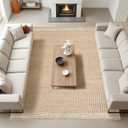 8x10 feet Natural Jute & Wool Area Rug, Handwoven Mini Check Natural Fiber Rug with 4" Border, Neutral Boho Farmhouse Rug for Living Room,Dining Room,Bedroom | 0.6" Pile (8' x 10')