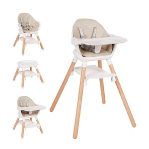 High Chair, 6 in 1 Wooden Convertible High Chairs for Babies and Toddlers, Booster Seat with Double Tray & Reversible Footrest Baby Highchair, 5-Point Harness Baby Feeding Chair, Beige