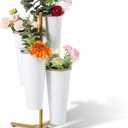 Flower Bar Stand with 4 Metal Buckets, 4 Tier Flower Display Stand, Rotatable Flower Cart Iron Plant Stand for Wedding or Florist Decor, Upgrade Metal Bucket Durable than Plastic Bucket