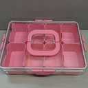 Snackle Box Container, Dishwasher Safety - Divided Serving Tray with Lid and Handle, Charcuterie Board for Portable Snack Platters - Organizer for Fruits Snacks - Perfect for Road Travel Party - Pink