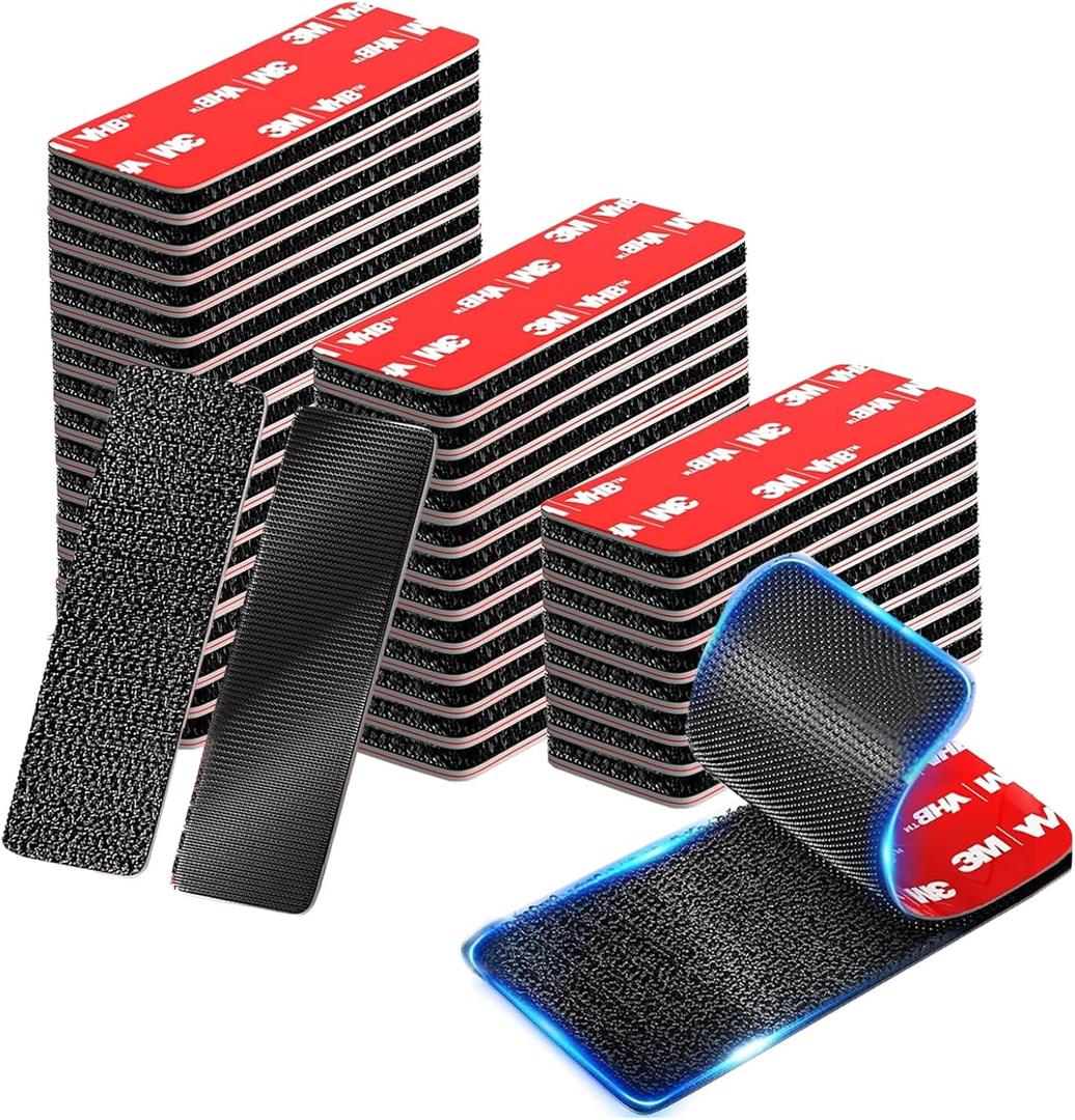 40 Sets Super Adhesive Hook and Loop Strips Heavy Duty Made with 3M VHB 1.2" x 3.2", Heat Resistant Waterproof Strong Hold for Indoor/Outdoor Use on Walls, Glass, Tile, Metal