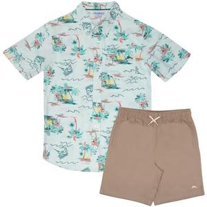 Tommy Bahama Boys Hawaiian Button Down Short Sleeve Shirt & Elastic Waist Shorts Set, Casual 2-Piece Summer Outfit for Kids, Size 8