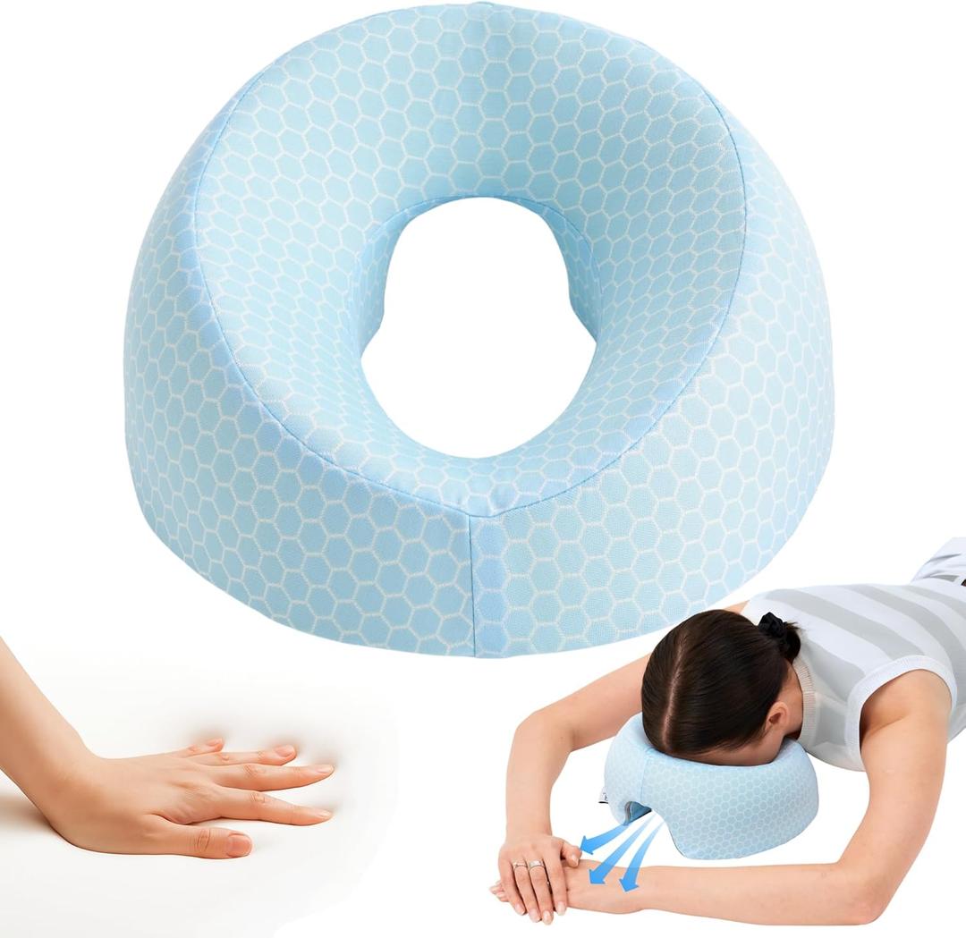 Premium Face Down Pillow  Memory Foam Massage Cushion with Removable Cooling Cover, Prone Headrest for Vitrectomy & Eye Surgery Recovery, Spa, Tanning & Stomach Sleeper Support