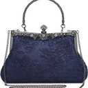 UBORSE 1920s Vintage Purse Embroidery Lace Floral Clutch Purse for Women Formal Evening Bag Handbag Wedding Bag (Blue)