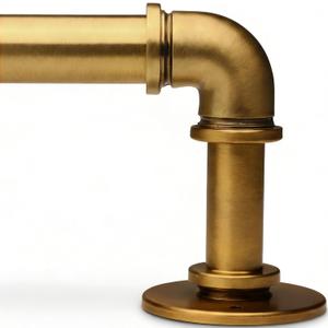 Soft Gold Industrial Curtain Rod for Windows 18 to 45 Inches,1 Inch Adjustable Drapery Pole,Heavy Duty Outdoor/Indoor Modern Curtain Rods,Easy Installation(Soft Gold 18"-45")