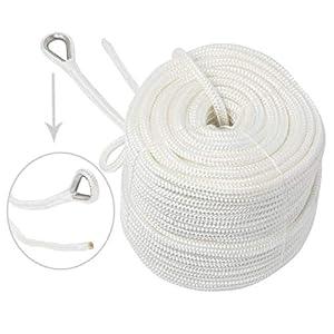 NovelBee 3/8" x 300' Double Braid Nylon Anchor Line with Thimble 
