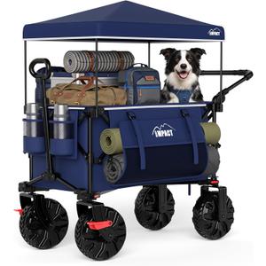 Foldable Push Wagon with Canopy, 200L Portable Folding Utility Pull Cart