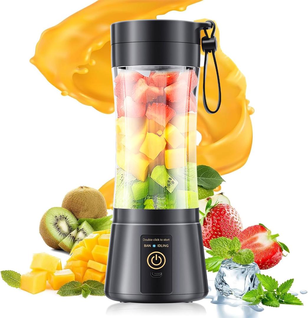 Portable Blender for Smoothies & Shakes - Personal Blender with 12Oz Traveling Cup, BAP Free, 6 Stainless Steel Blades, Freshly Squeezed for Office/Picnic/Sports