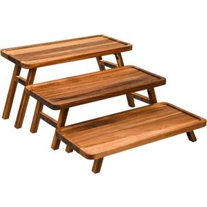 GEHE 3 Tier Serving Stand, Acacia Wood Dessert Table Display Cupcake Stand, Rustic Foldable 3-Tiered Serving Trays & Platters, Large Charcuterie Board for Birthday Wedding Bridal Shower Tea Party