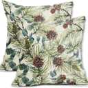 Winter Floral Pillow Covers 18x18 Inch Set of 2 , Green Watercolor Flower Leaf Print Rustic Themed Christmas Decorative Throw Pillow Cases Outdoor Cushion Cover Holiday Farmhouse Sofa Couch Bed Decor