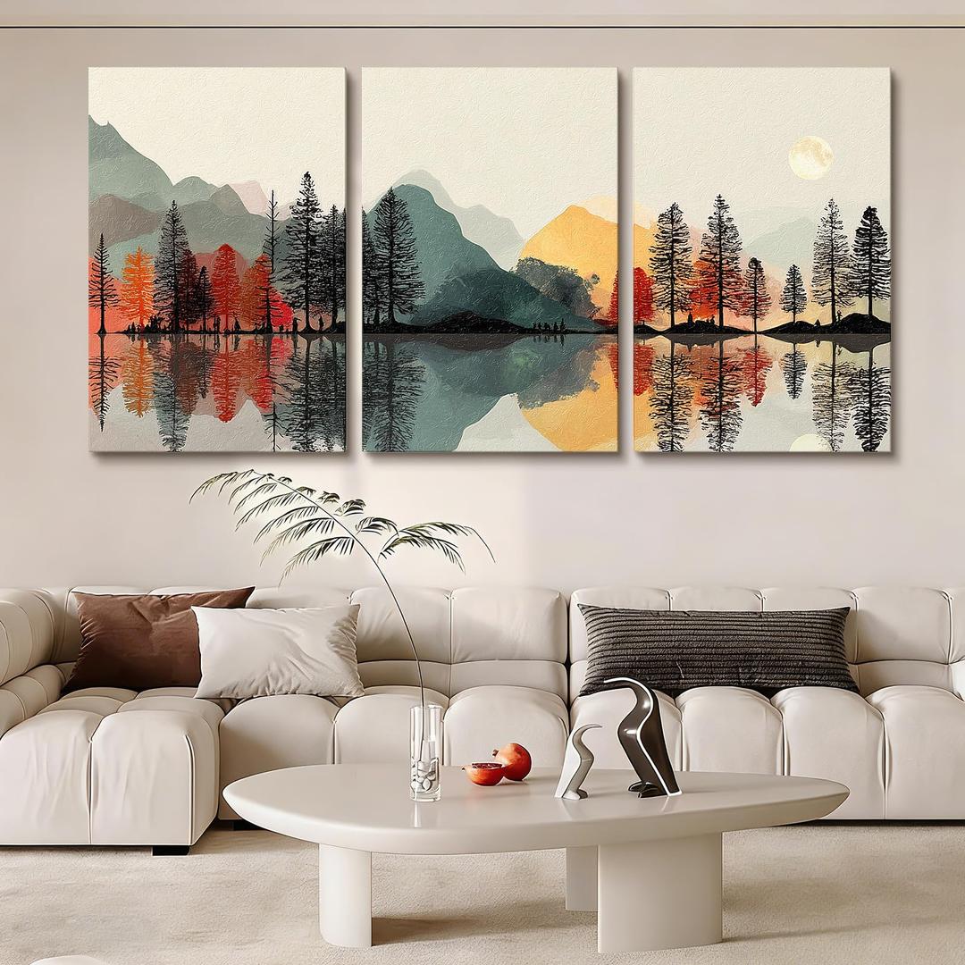 Azartslr Landscape Canvas Wall Art, Farmhouse Mountain Art Prints For Living Room, Vintage Boho Watercolor Bathroom Botancial Painting Poster, Nature Picture Kitchen Bedroom Decoration