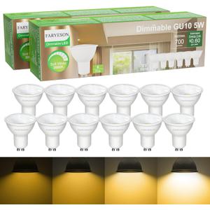 Dimmable GU10 LED Light Bulbs - 5W, Soft White (3000K), 700 Lumens, Wide 110 Flood Beam, Great for Recessed and Track Lighting in Kitchens, Living Rooms, and Bedrooms, 12-Pack