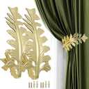 Bitray Curtain Tiebacks Gold Vintage Big Leaf Design Curtain Holdbacks Curtain Drapery Holdbacks Tie Back Hook -2pcs