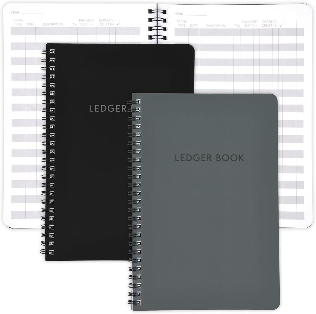 Set of 2 Easy to Use Accounting Ledger Books - Expense Tracker Notebook for Your Small Business - The Perfect Personal Finance Checkbook, Income and Expense Log Book