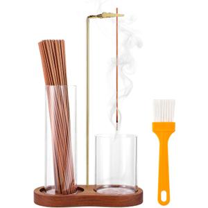 2 in 1 Incense Holder for Sticks with Glass Ash Catcher, Anti-Ash Flying Upside Down Insence Stick Burner, Modern Vertical Inscents-Sticks Holder for Yoga Spa Meditation Home Decor