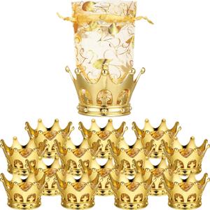 Jetec 15 Pcs Gold Fillable Crown Goblet with Pouch Vintage Plastic Goblet for Candy Chocolate Cake Dessert Storage Decoration for Wedding Birthday Party