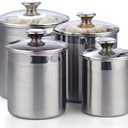 Cooks Standard Stainless Steel Food Jar Storage Canister Set Large 4-Piece, 1.6qt/2.5qt/3.5qt /5qt Airtight Containers with Glass Lid for Tea Coffee Sugar Flour Pantry Kitchen Counter