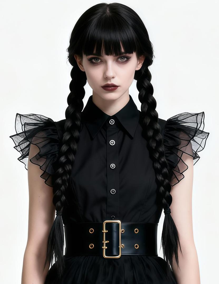 Girls Braided Black Wigs for Gothic Costume Women Cute Soft Black Wig with Bangs for Halloween Costume Cosplay JZ025BK