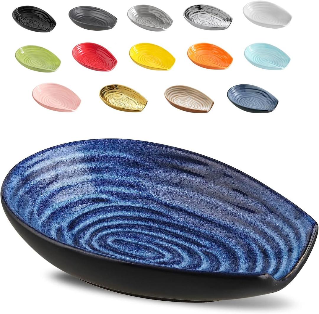 Hasense Ceramic Spoon Rest for Kitchen Counter, 5.7 Inch Blue Porcelain Spoon Holder Farmhouse Cooking and Coffee Spoon Rest for Stove Top, 1 PC