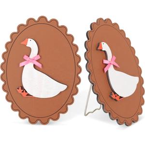 2Pack 3D Wooden Goose Wall Decor 5.91x7.87in With Stand, Goose Nursery Decor With Hook Vintage One Silly Goose Wall Art With Real Pink Bow Boho Silly Goose Decor For Kids Room For Bedroom Decors