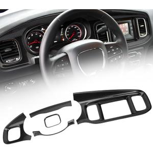 5PCS Dashboard Trim Panel for Dodge Charger 2015-2025, Center Console Instrument Cluster Garnish, Carbon Fiber Look, ABS Material