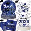 2026 Graduation Plates and Napkins, 9’’ Disposable Paper Plates 7’’ Dessert Plates with Blue Congrats GRAD Class of 2026 Party Supplies Tableware Set for Graduation Party Decorations Serve 50 Guests