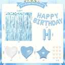 Dusty Blue Birthday Decorations, Chrome Dusty Light blue White Confetti Foil Balloons Happy Birthday Banner Gold Butterfly Fringe Curtains, Blue Birthday Decorations for Girls Women