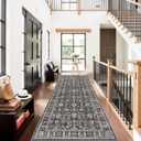 4x10 Wide Hallway Runner Rug: Washable 10ft Runners for Living Room Bedroom Kitchen - Stain Resistant Non Slip Soft Low Pile Vintage Floral Carpet (Dark Black Gray, 4X10)