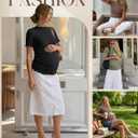 3 Pack Women's Ribbed Maternity Tops | Short Sleeve, Ribbed Knit, Crew Neck, Side Ruched, Pregnancy Clothes, Maternity Shirts, Soft, Stretchy, Breathable, Comfy (M)