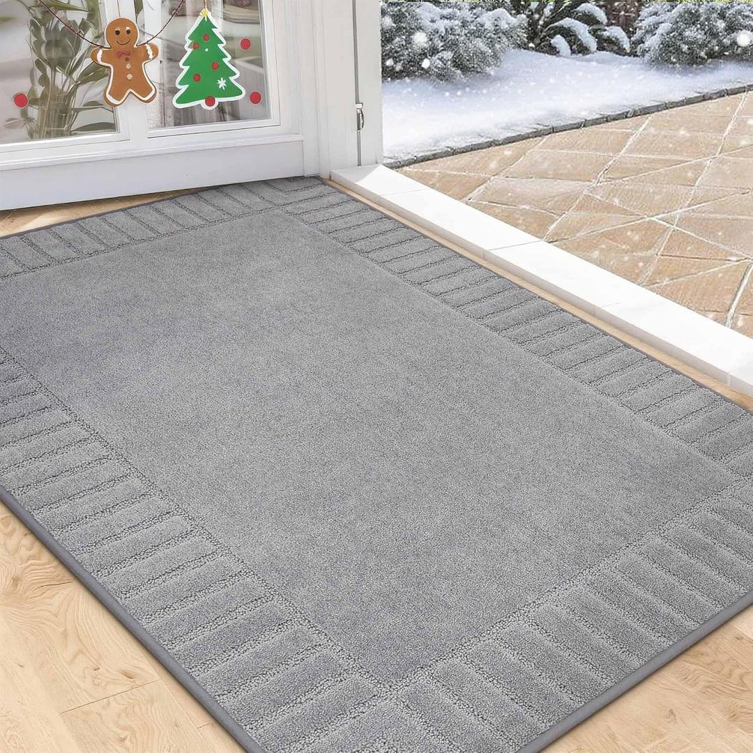BEQHAUSE Door-Mat Non-Slip Front Doormat Low-Profile Entrance Mats for Front Door Entry Resist Dirt Washable Doormat Absorbent Entryway Door Mat,Light Grey,32"x48"