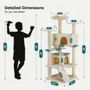 DUMOS 54-inch Indoor Cat Tree Tower Multi-Level Pet House for Large Cats with 2 Condos, Scratching Posts, Round Platform, Small Ladder, and Toys, Beige