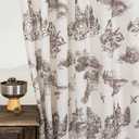 Brown Floral Linen Toile Curtains 84 Inches Long for Living Room Bedroom Toile de Jouy Printed Patterned Country Semi Sheer Curtains Back Tab Light Filtering Coffee Tan Pattern 84 Inch Window Drapes
