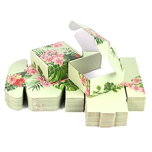 Soxuding Hawaiian Flower Shipping Boxes Pack of 25-4x4x2 inches Hawaiian Floral Gift Boxes Small Cardboard Corrugated Mailer Shipping Boxes for Small Business Packaging Shipping Mailing
