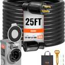 VEVOR 30 Amp Generator Cord and Power Inlet Box Kit, 25 FT Generator Extension Cord NEMA L14-30P/L14-30R STW 10 AWG with Twist Lock Connector, Pre-Drilled Inlet Box, ETL Listed