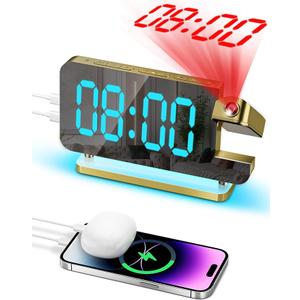 GoldenDigital Mirror Projection Clock, 6.5'' Display With 180 Ceiling Projection, 11 Colors & 6 Brightness Levels, Loud Alarm With USB C Port for Kids/Adults